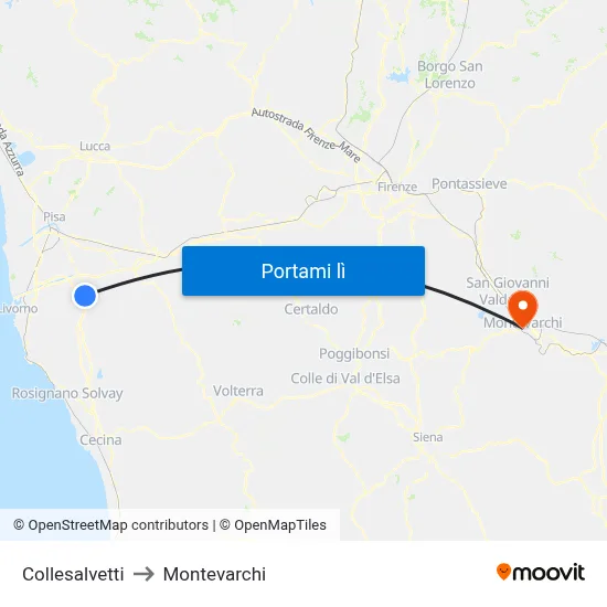 Collesalvetti to Montevarchi map