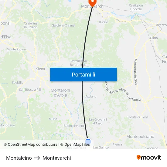 Montalcino to Montevarchi map