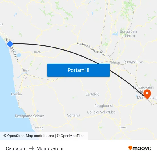 Camaiore to Montevarchi map