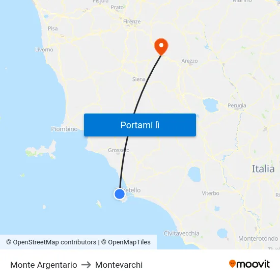Monte Argentario to Montevarchi map