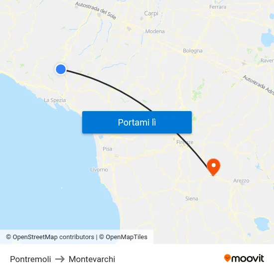 Pontremoli to Montevarchi map