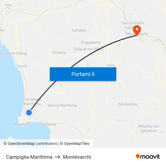 Campiglia Marittima to Montevarchi map