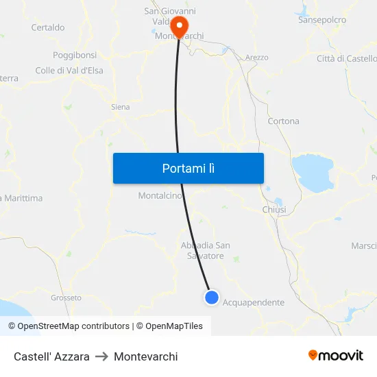 Castell' Azzara to Montevarchi map