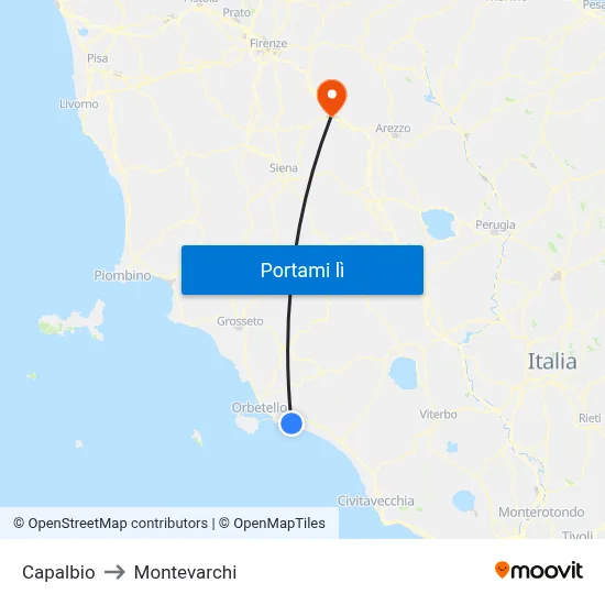 Capalbio to Montevarchi map