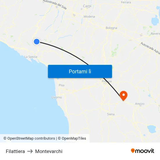 Filattiera to Montevarchi map