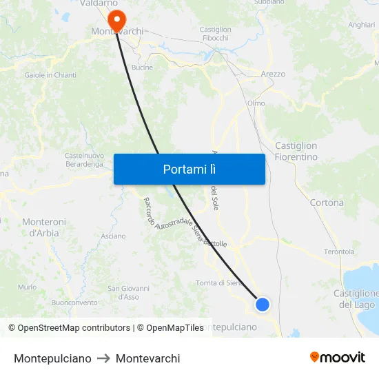 Montepulciano to Montevarchi map