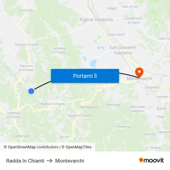 Radda In Chianti to Montevarchi map