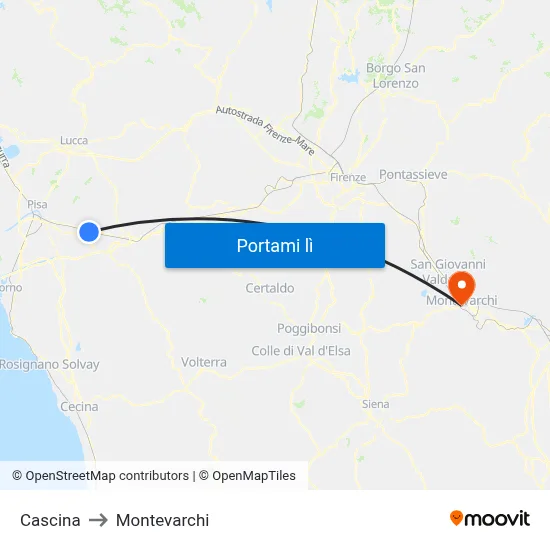 Cascina to Montevarchi map