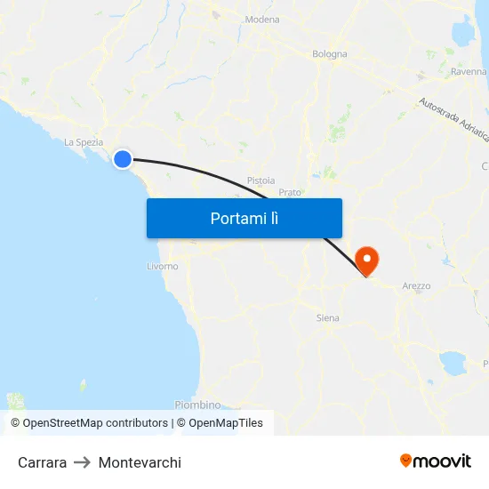 Carrara to Montevarchi map