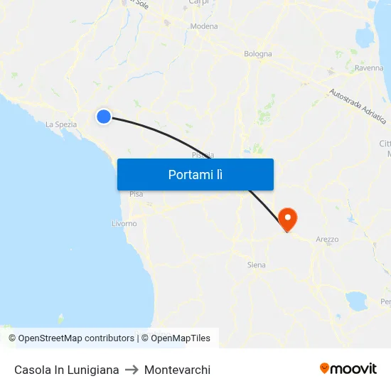 Casola In Lunigiana to Montevarchi map