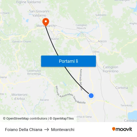 Foiano Della Chiana to Montevarchi map