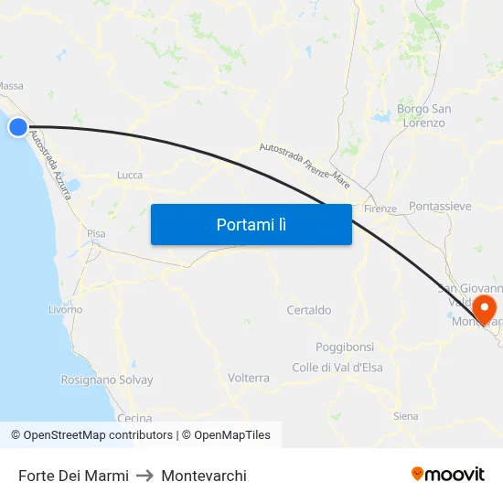 Forte Dei Marmi to Montevarchi map