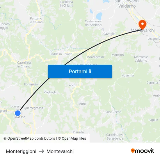 Monteriggioni to Montevarchi map