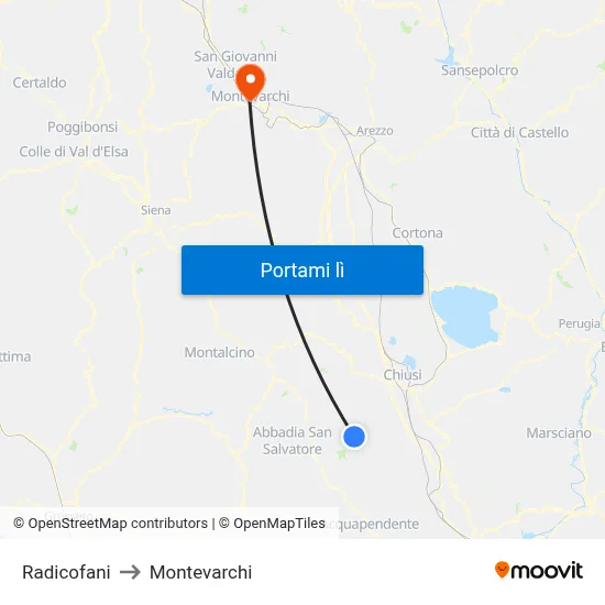 Radicofani to Montevarchi map