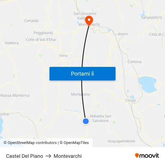 Castel Del Piano to Montevarchi map
