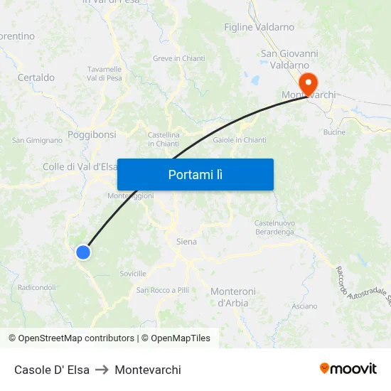 Casole D' Elsa to Montevarchi map