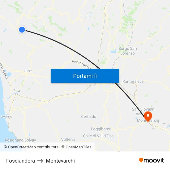 Fosciandora to Montevarchi map