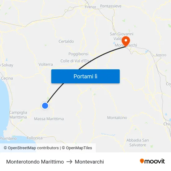 Monterotondo Marittimo to Montevarchi map