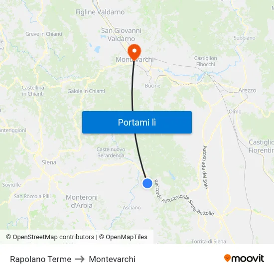 Rapolano Terme to Montevarchi map
