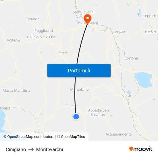 Cinigiano to Montevarchi map