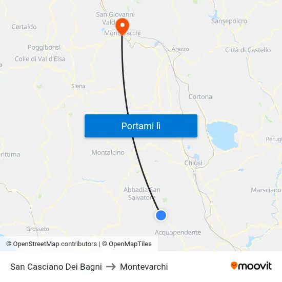 San Casciano Dei Bagni to Montevarchi map