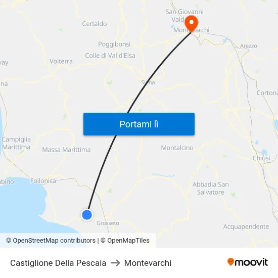 Castiglione Della Pescaia to Montevarchi map