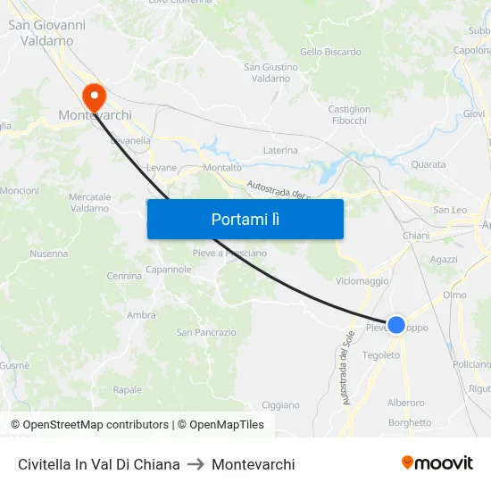 Civitella In Val Di Chiana to Montevarchi map