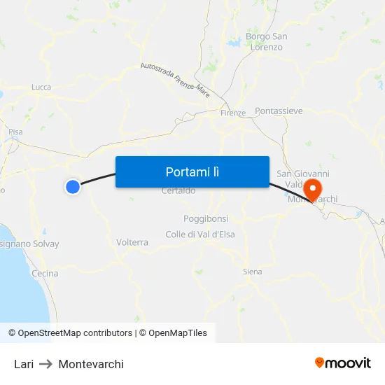 Lari to Montevarchi map