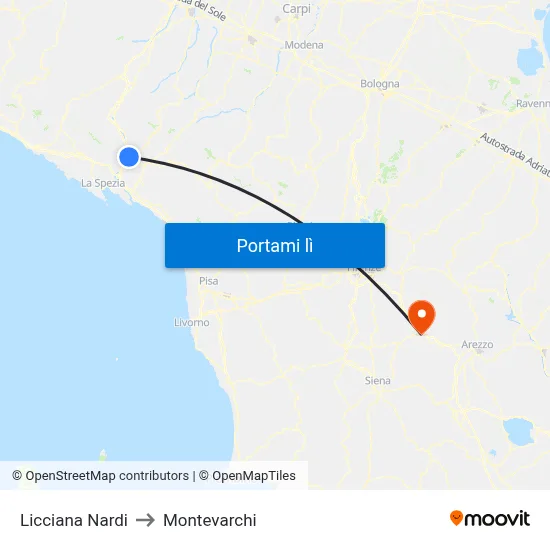 Licciana Nardi to Montevarchi map