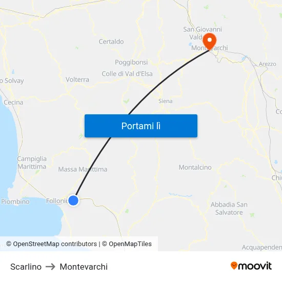 Scarlino to Montevarchi map