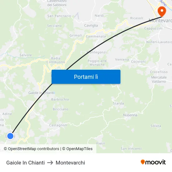 Gaiole In Chianti to Montevarchi map