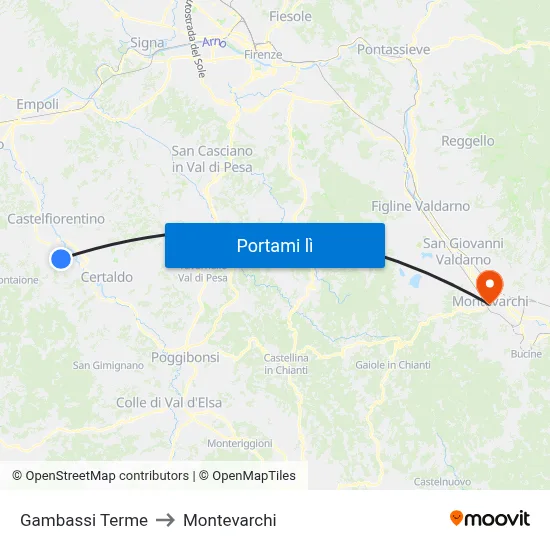 Gambassi Terme to Montevarchi map