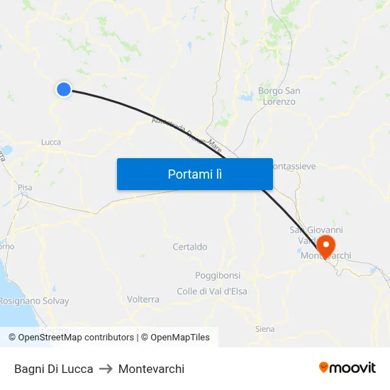 Bagni Di Lucca to Montevarchi map