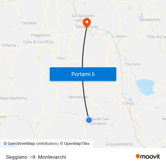 Seggiano to Montevarchi map