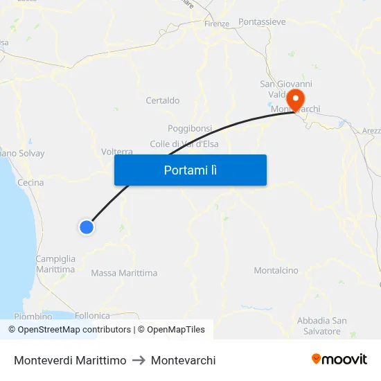 Monteverdi Marittimo to Montevarchi map
