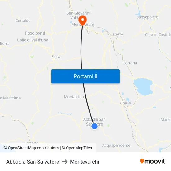 Abbadia San Salvatore to Montevarchi map