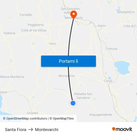 Santa Fiora to Montevarchi map