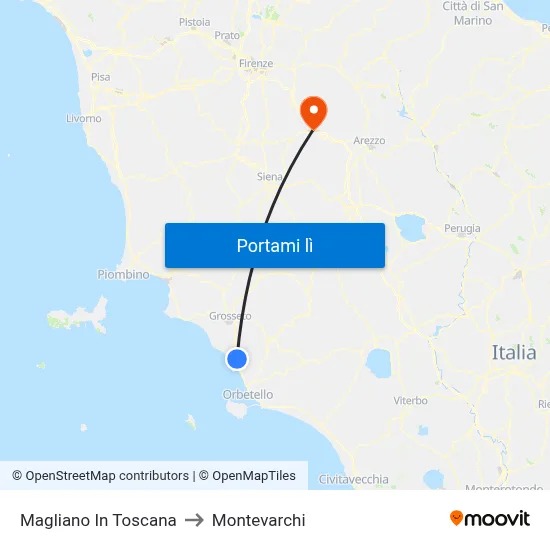 Magliano In Toscana to Montevarchi map