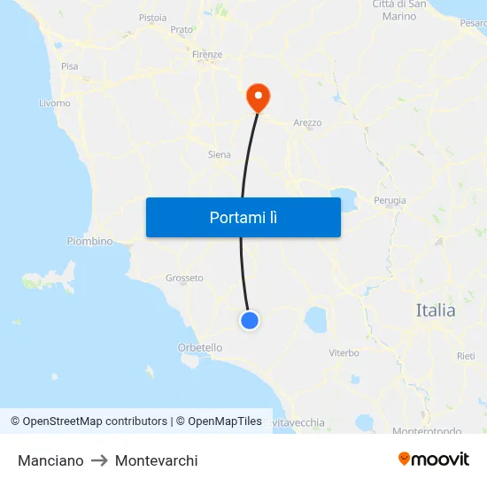 Manciano to Montevarchi map