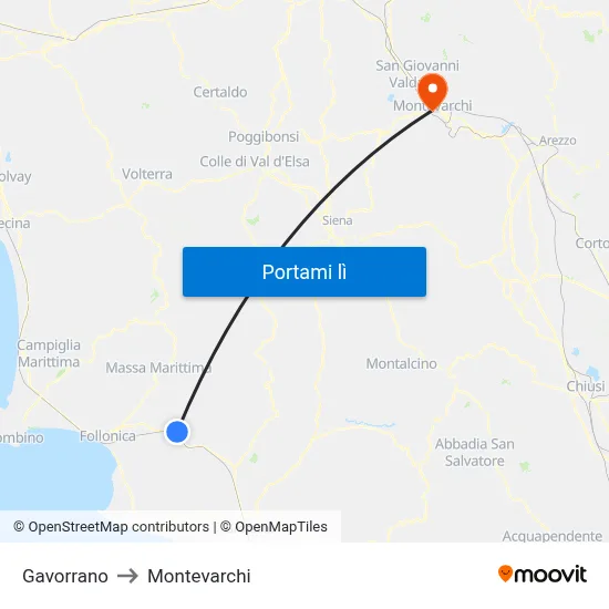 Gavorrano to Montevarchi map