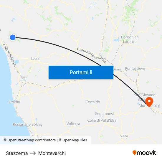 Stazzema to Montevarchi map