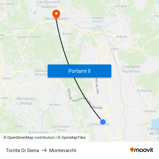 Torrita Di Siena to Montevarchi map