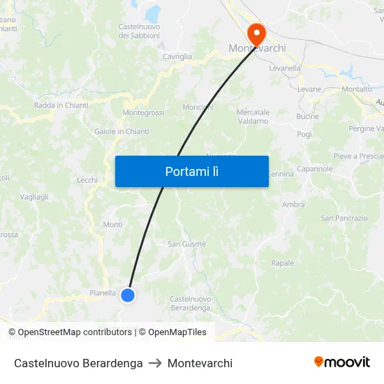 Castelnuovo Berardenga to Montevarchi map