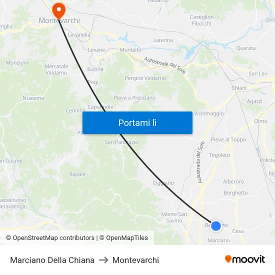 Marciano Della Chiana to Montevarchi map