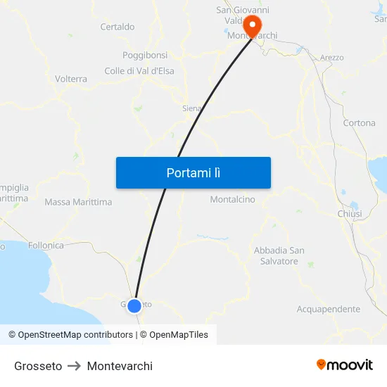 Grosseto to Montevarchi map