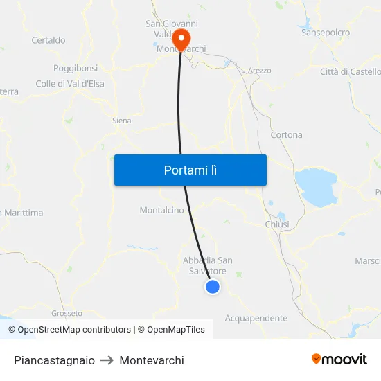 Piancastagnaio to Montevarchi map
