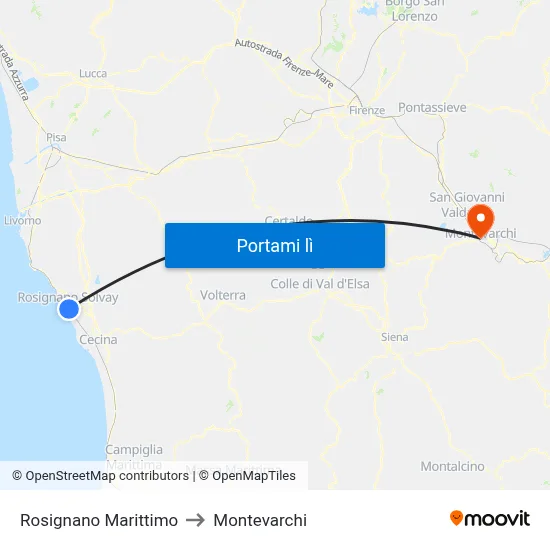 Rosignano Marittimo to Montevarchi map