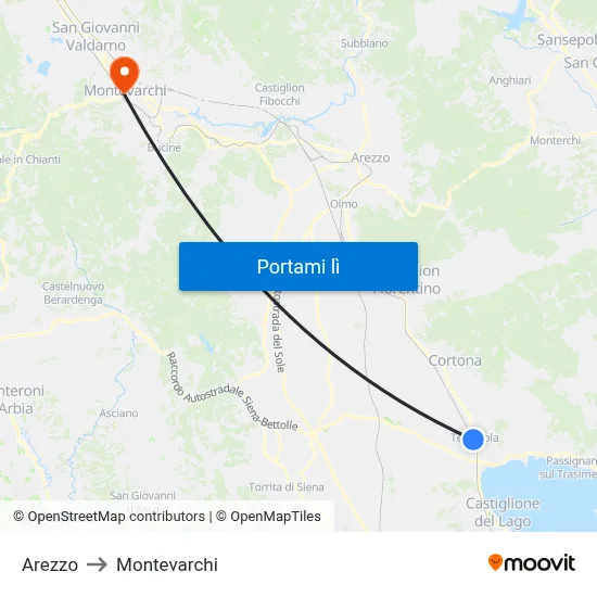 Arezzo to Montevarchi map