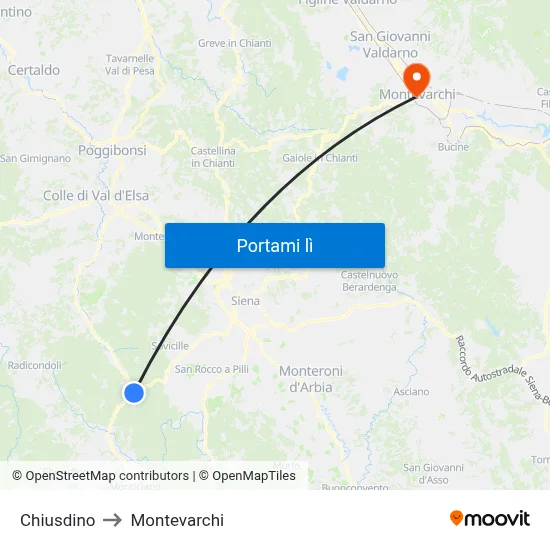 Chiusdino to Montevarchi map