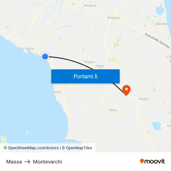 Massa to Montevarchi map